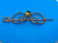 Hammered copper hair pin with lace agate bead center approximately 3 inches with scroll wave design
