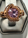 Copper wire wrapped Bolivian amethyst ring size 11 with ornate floral wire setting