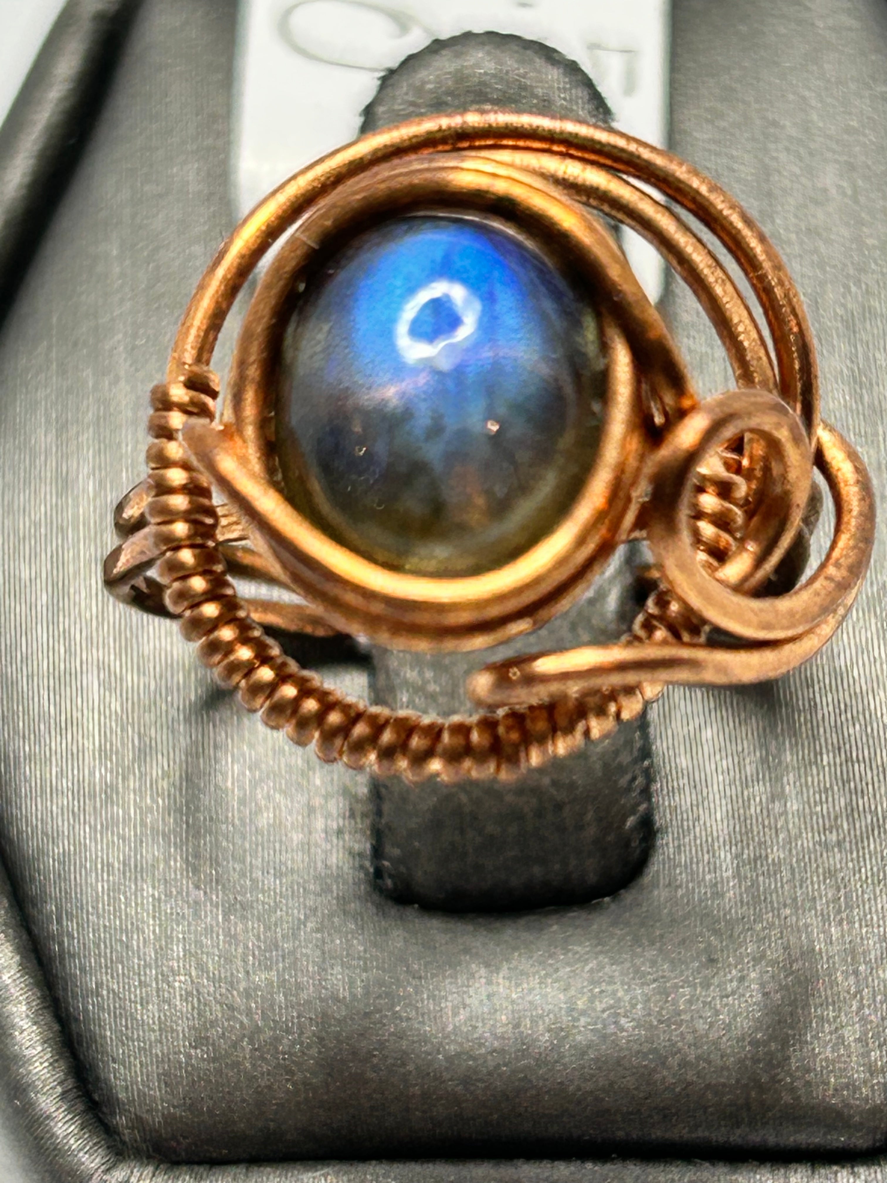 Copper Wire Wrapped Labradorite Ring - Elevated Setting - Size 6.5