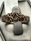 Oxidized copper wire wrapped chocolate sapphire square cut ring size 10 with wild loop tangle wire crown setting and wide woven band