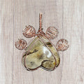 Copper wire wrapped Picture Jasper heart paw print pendant on wood background