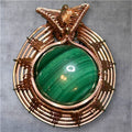 Copper wire wrapped African malachite pendant with butterfly accent, approximately 1.5 inches